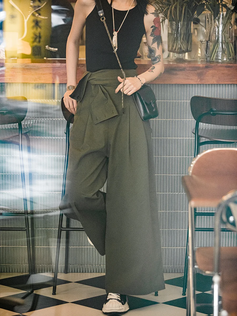 

Брюки с высокой талией и широкими штанинами, повседневная рабочая одежда, женская модная одежда, весенне-осенние сезонные брюки с высокой талией, юбка-брюки