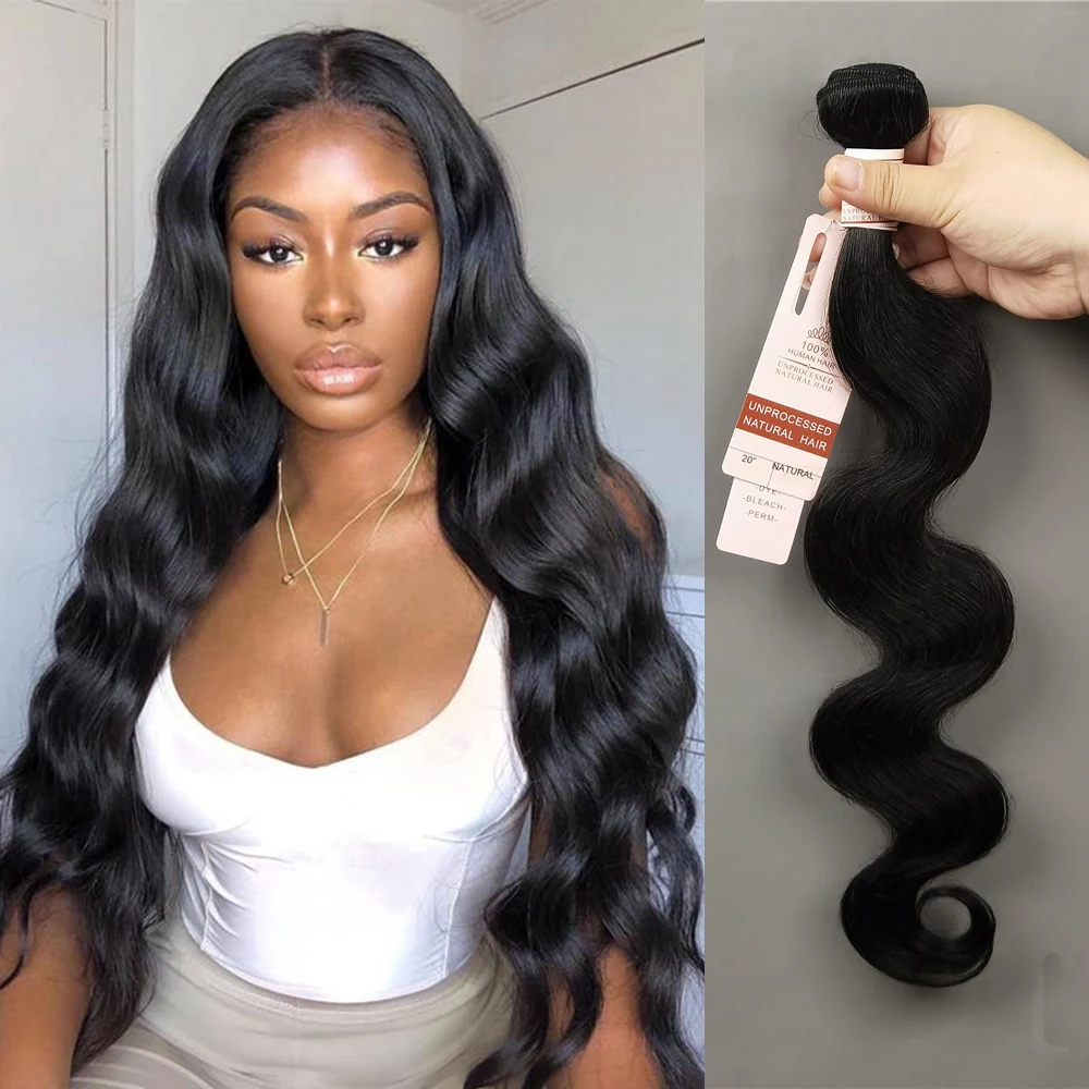 Body Wave Bundles 10-30 Inch Human Hair Extensions 100% Natural Body Wave Human Hair Weave Bundle 50g/Pcs Natural Black 50gram