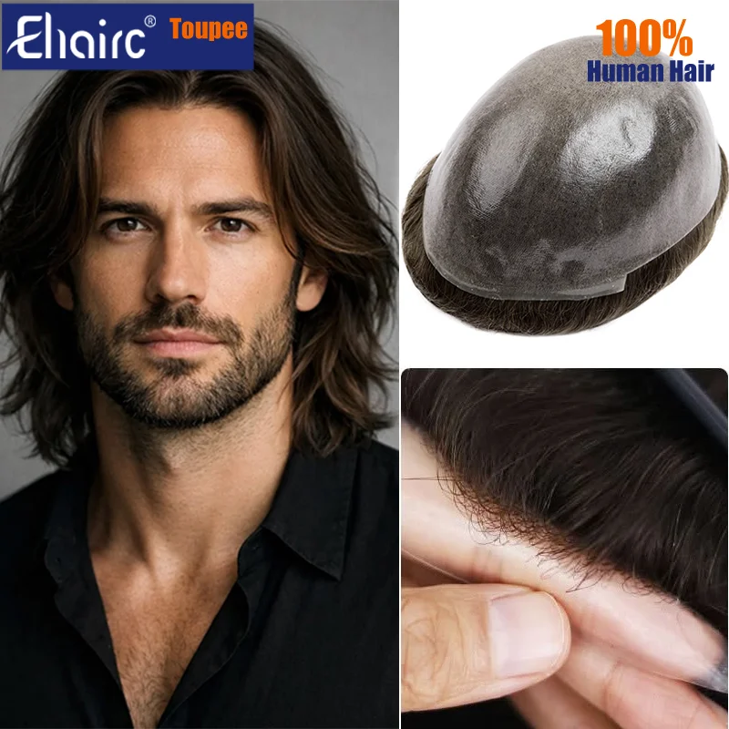 Injection Hair System | 0.06-0.08mm Full Injection Skin | 8'' Length with Natural Growth Illusion|Toupee Man Wigs For Men Wig