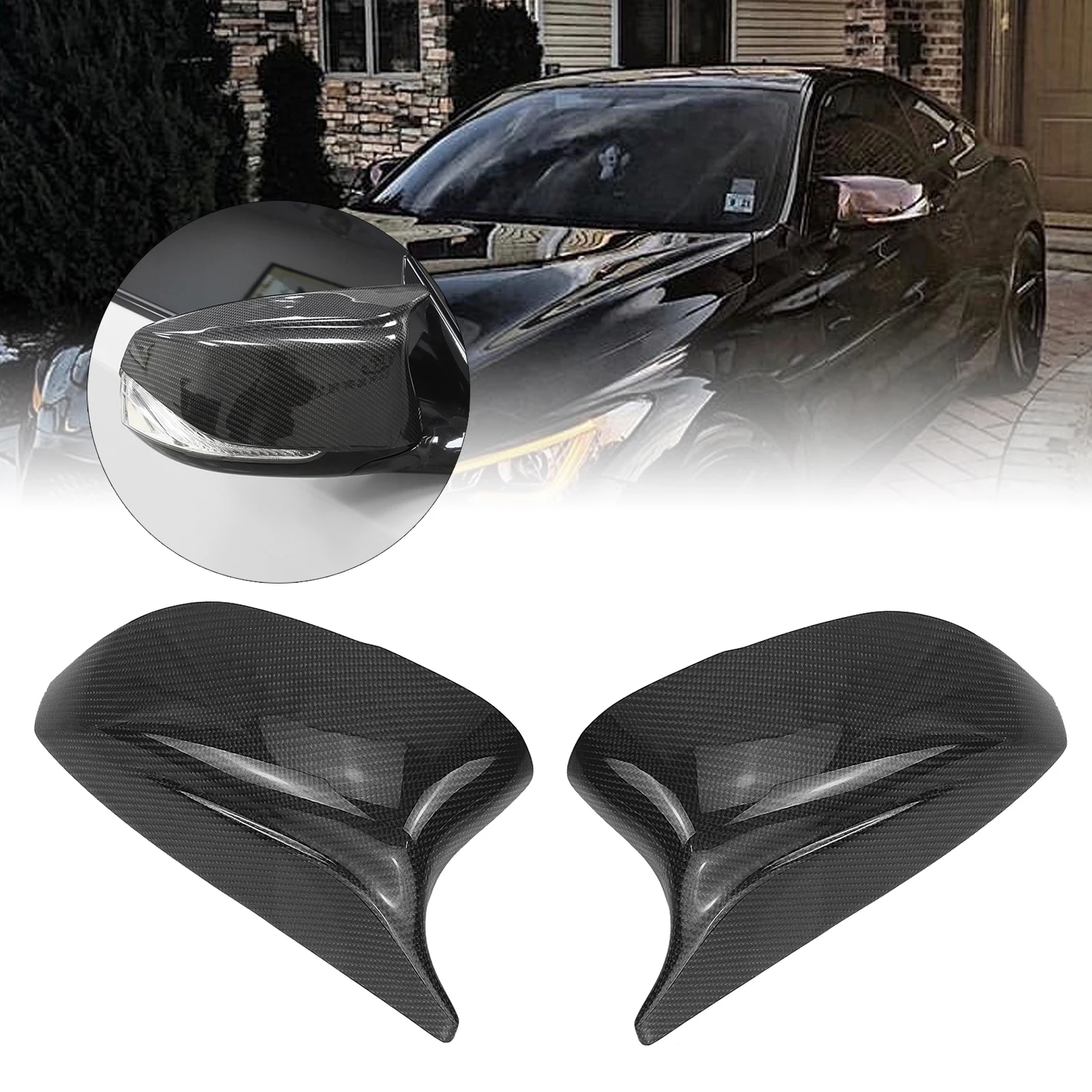 2PCS Carbon Fiber Car Mirror Cover Exterior Reverse Shell Rearview Cap Clip On For Infiniti Q50 Q60 QX30 Q70 2014-2023