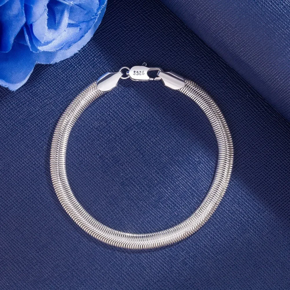 

Стерлингового Серебра 925 пробы, тонкие 6 мм, плоские мягкие браслеты-цепочки из змеиной кости для женщин, свадебная вечеринка, рождественские подарки, горячие модные ювелирные изделия