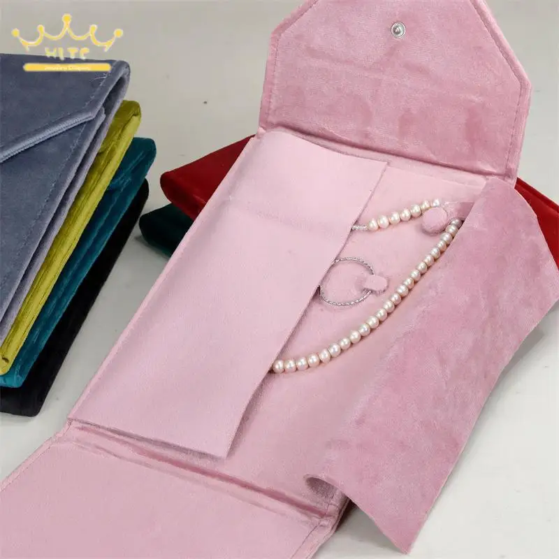 Business Exhibitor Necklace Packaging Bag High Quality Velvet Jewelry Storage Pouch Pearl Necklace Rings Organizer Square Bag