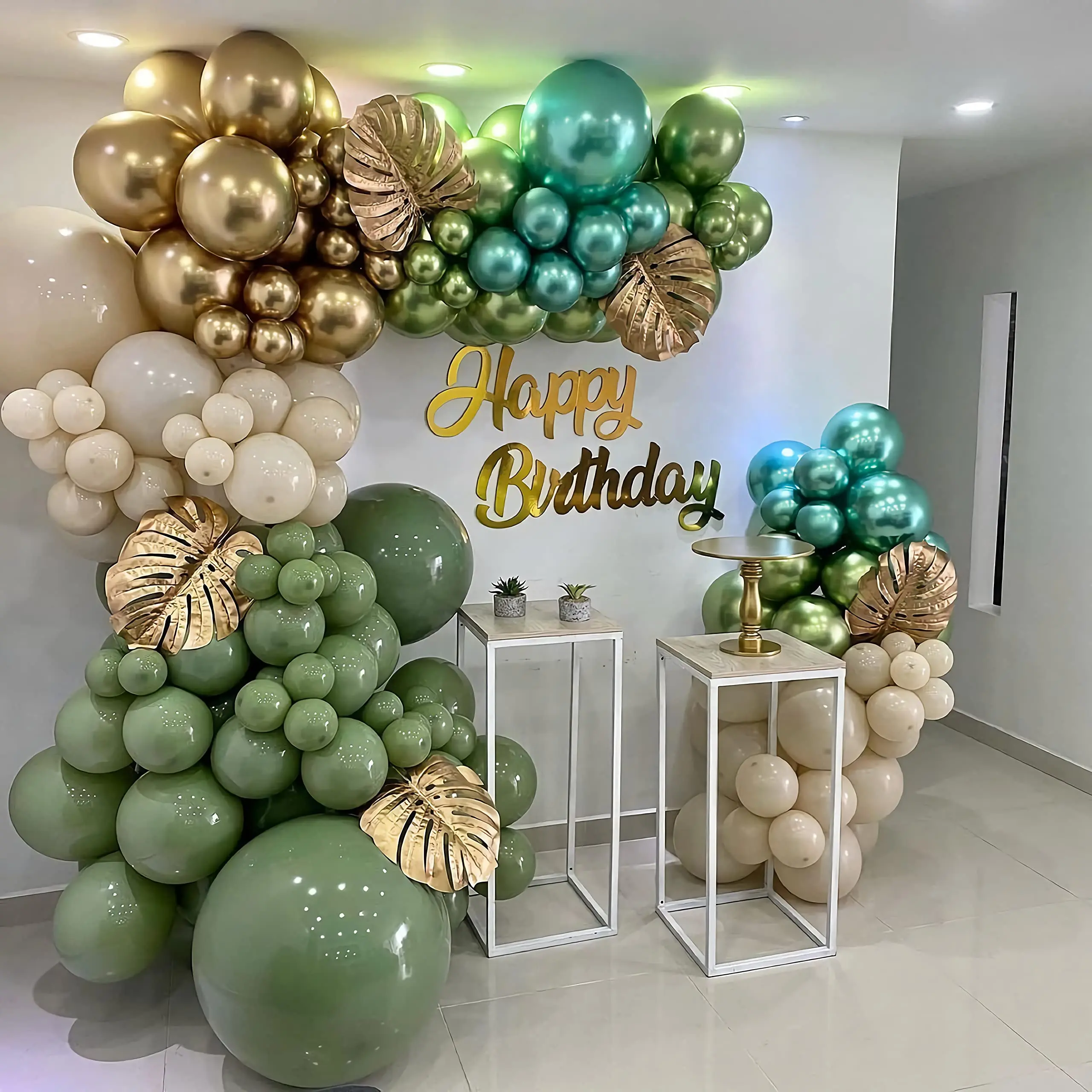 121 Pieces Sage Green Skin Tone Metal Gold Fruit Green Balloon Garland Arch Kit Wedding Birthday Baby Shower Party Decorations