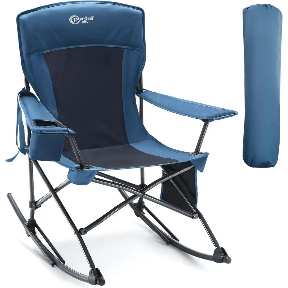 

Portable Outdoor Rocking Chair with Cup Holder, Side Pocket, Carry Bag, Supports 350 lbs, Night Blue