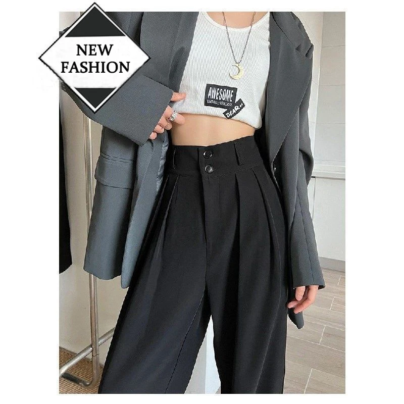 Casual High Waist Loose Wide Leg Pants Women 2022 Spring Autumn New Female Gray Black Suit Pants Ladies Streetwear Long Trousers