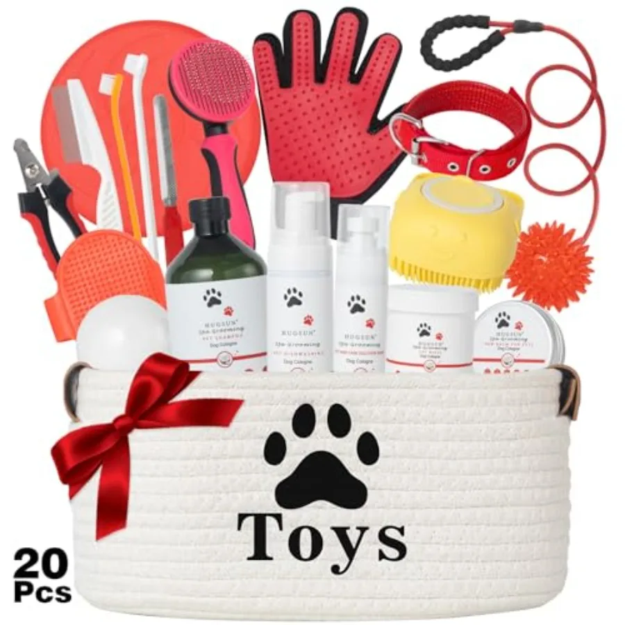 

Подарочный набор для собак XXXL, 20 предметов: корзина для ухода за питомцами с гелем для душа, шампунем, игрушками, плюшевыми игрушками, резиновыми игрушками-канатами для тренировок, на день рождения