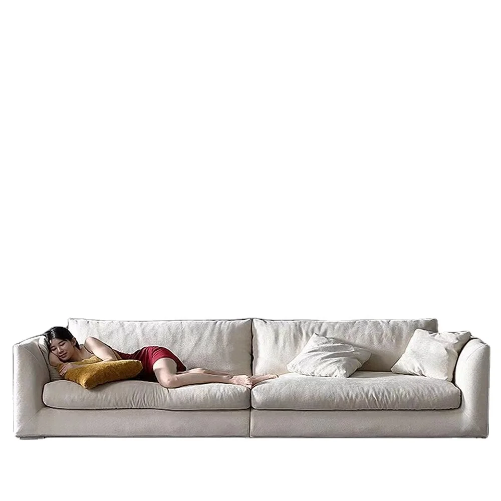 Modern Living Room Sofa Set Furniture White Linen Feather Cream Beige Fabric Inline Sofa Modular Couches Sectional Sofa