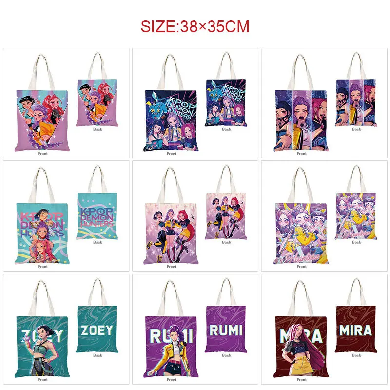 K-Pop Demon Hunters Toy Anime Kpop Girl Group Rumi Zoey Mira Figures Canvas Bag Student Shopping Single-Shoulder Bag Xmas Gift