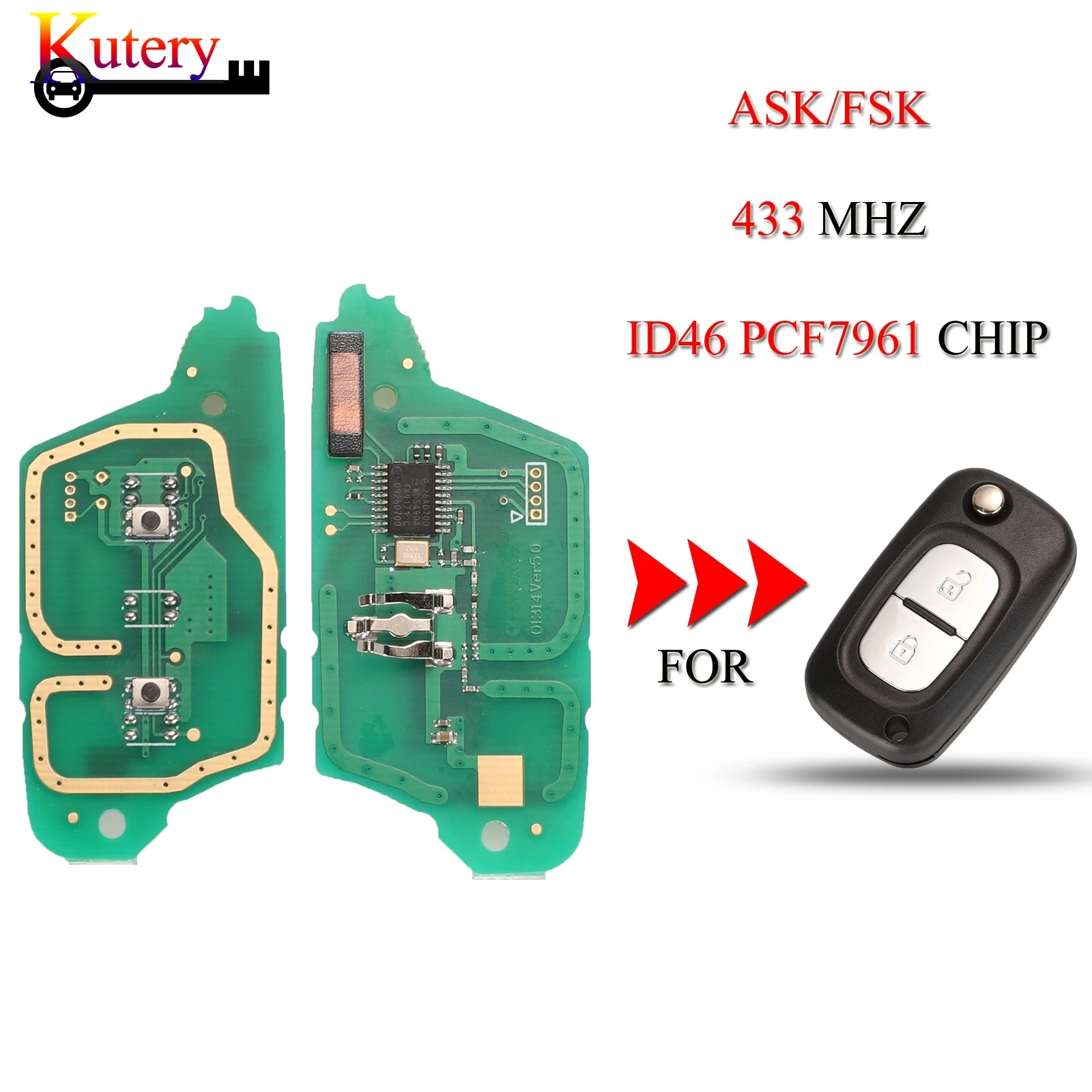 

jingyuqin 10pcs/Lot Remote Car Key Circuit Board For Renault Clio III Master Modus Twingo ASK/FSK 433MHz ID46 PCF7961 Chip