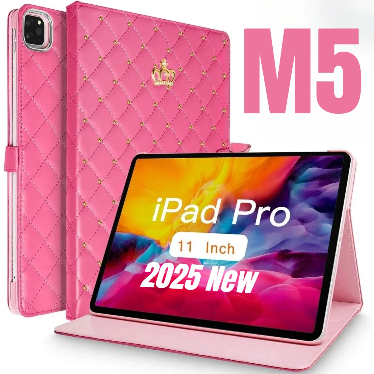 

Luxury Crown Bling Diamond Smart Case for IPad M5 Pro Air 11 A16 2025 11th 10 10.9 10.2 PU Leather Stand Shockproof Tablet Cover