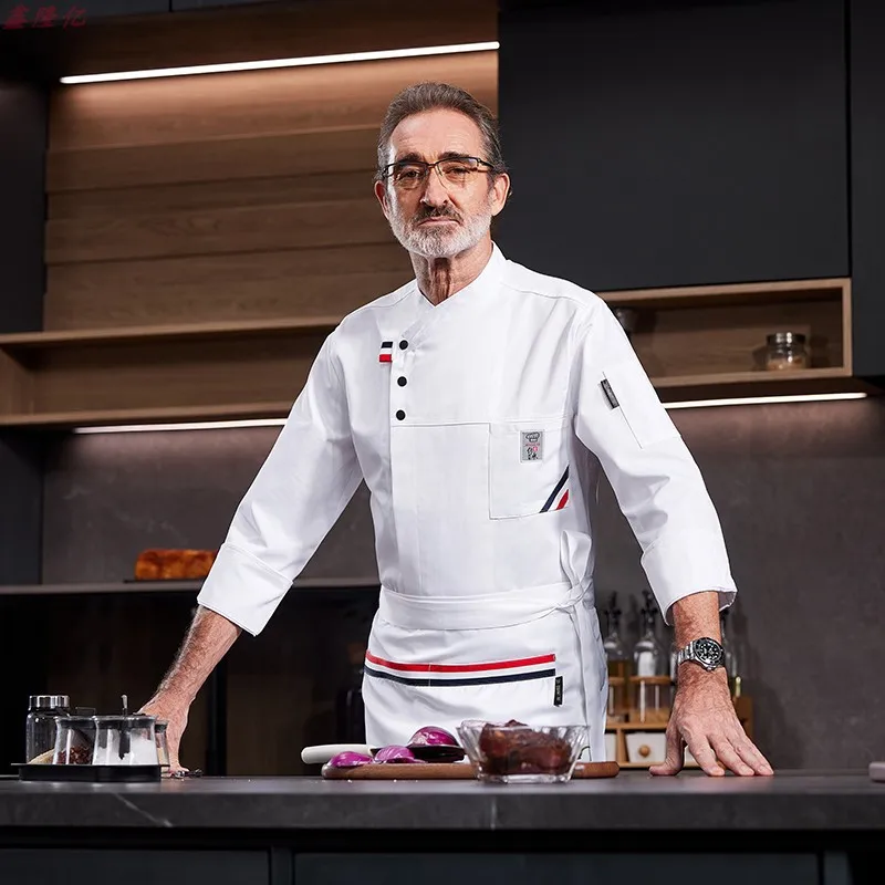 Uniforme de Chef de Hotel, ropa de trabajo para Chef de restaurante, pastelería, panadero, restaurante occidental, camarero, ropa de cocina de otoño