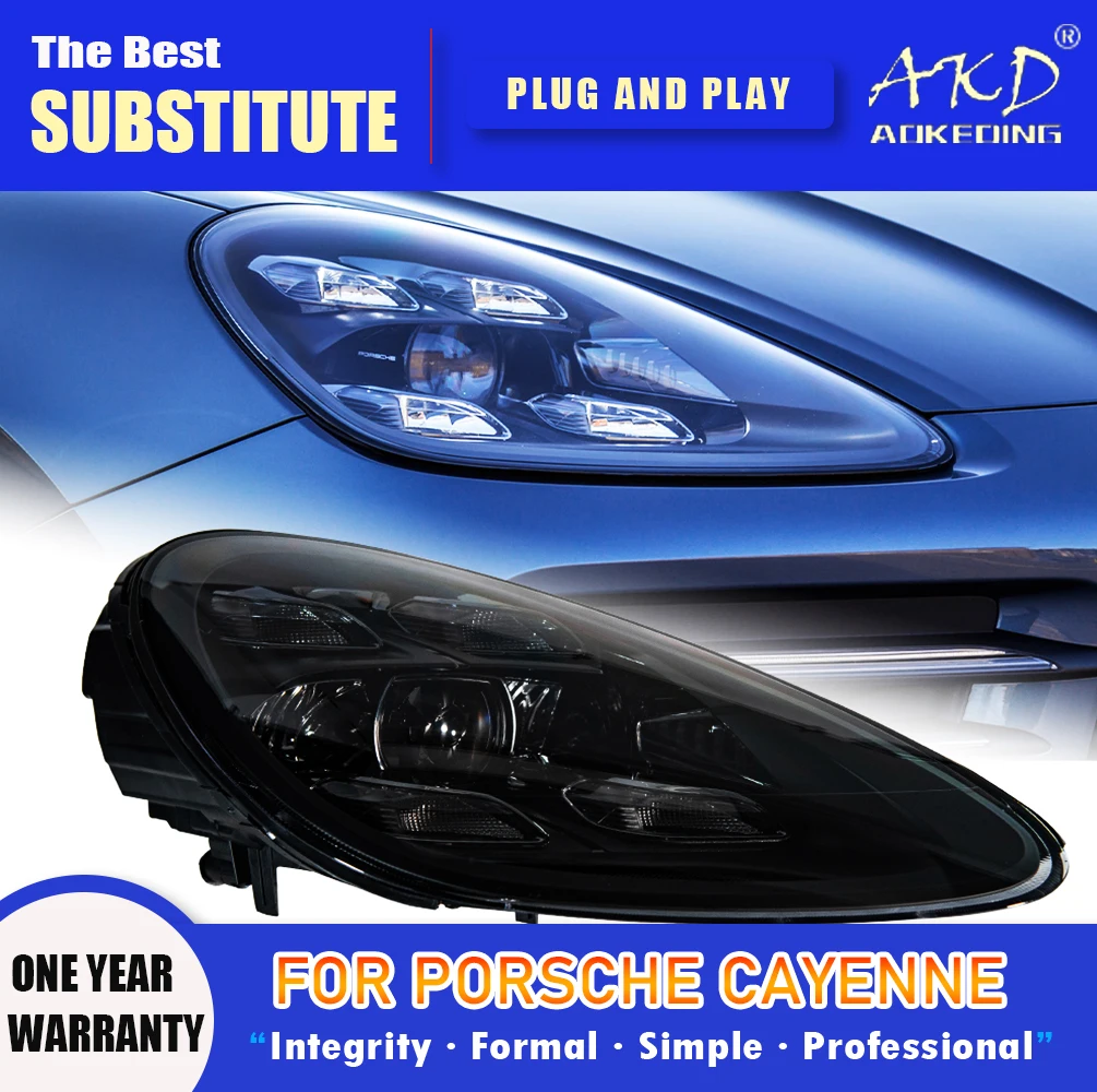 

Фара AKD для Porsche Cayenne, светодиодная фара 2011-2018, фары Cayenne DRL, указатель поворота, дальний свет, линза проектора «ангельский глаз»