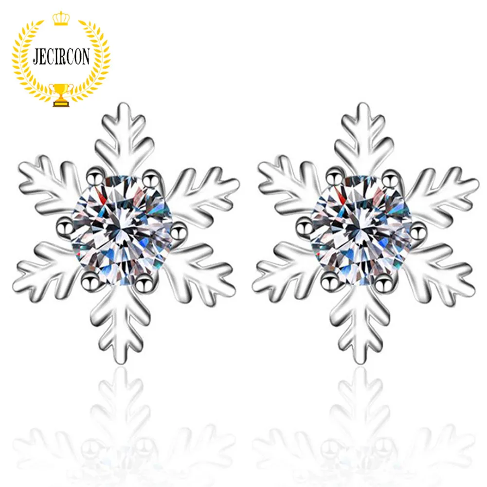 

JECIRCON Moissanite Earrings Personalized Original s925 Sterling Silver Snowflake Stud Earrings for Women Factory Direct Sales