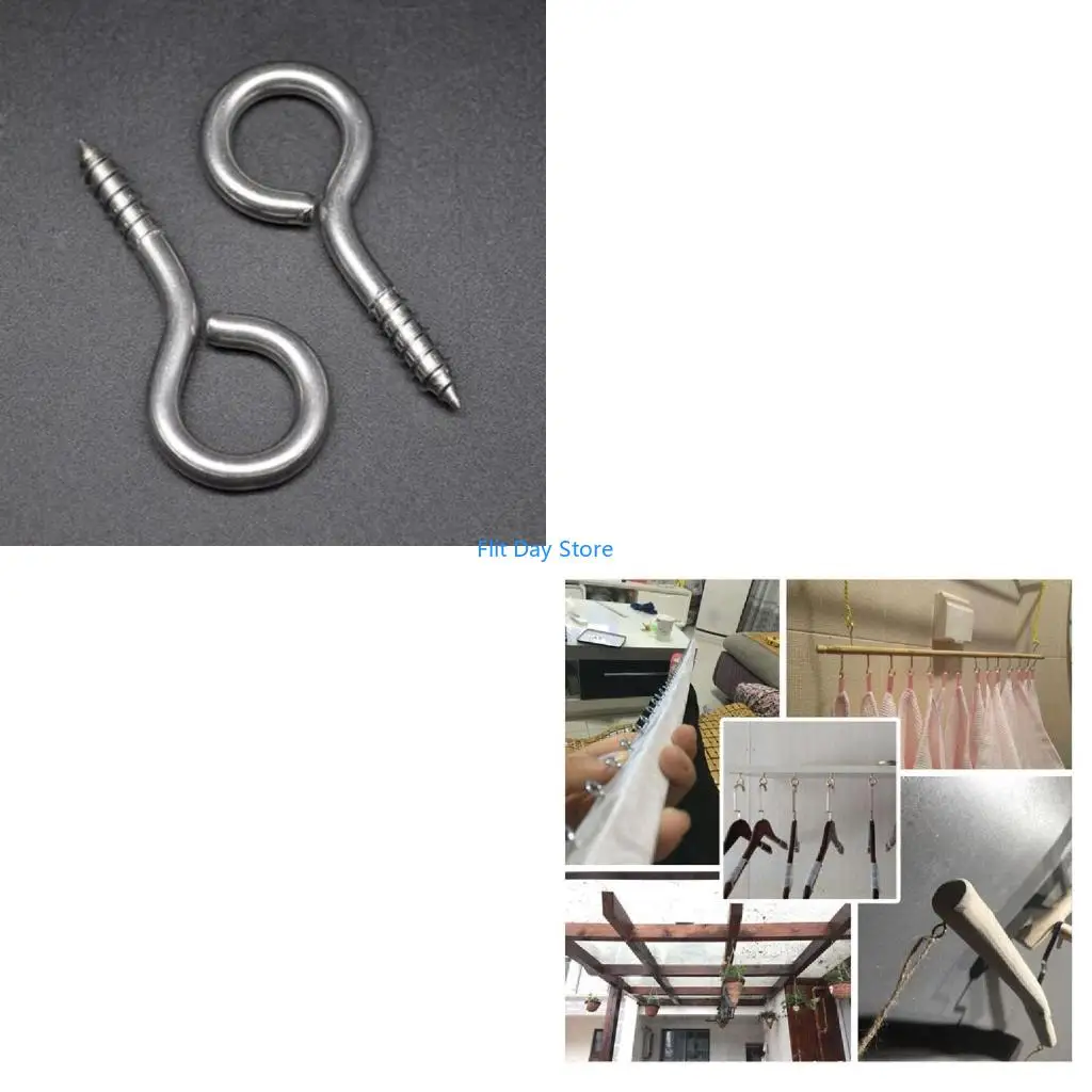 F92C 20Pieces Threaded Screw-in Hanger Stainless Steel Eye Ring Hooks