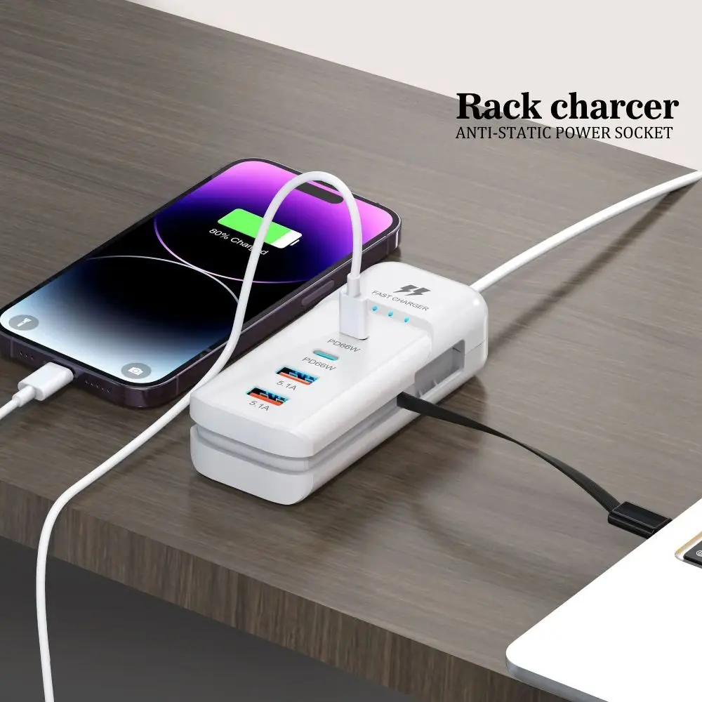 

New PD 66W USB Type C Charger Fast Charging EU/US/UK Plug Multiport USB Hub Adapter Desktop USB Type C Charger Station