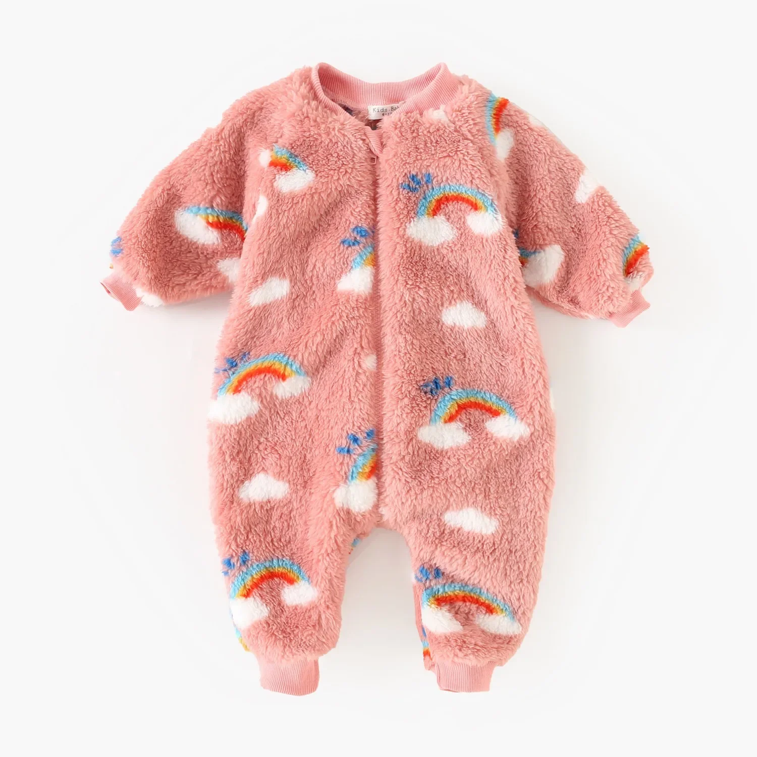 

Baby Boys Girls Fleece Lined Romper Rainbow Cloud Print Fluffy Zipper Jumpsuit Warm Onesie Outfit for Toddlers 3-24M Newborn