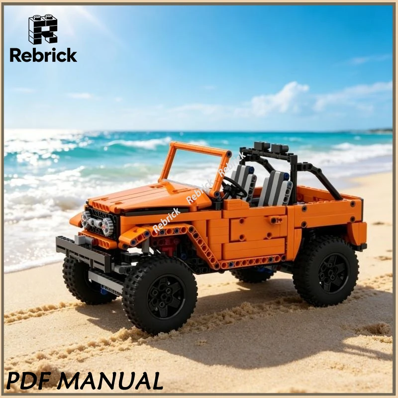 

4x4 Off-Road Jeep MOC Bricks Technic Orange Open-Top Truck Model Building Blocks Assembly Kit