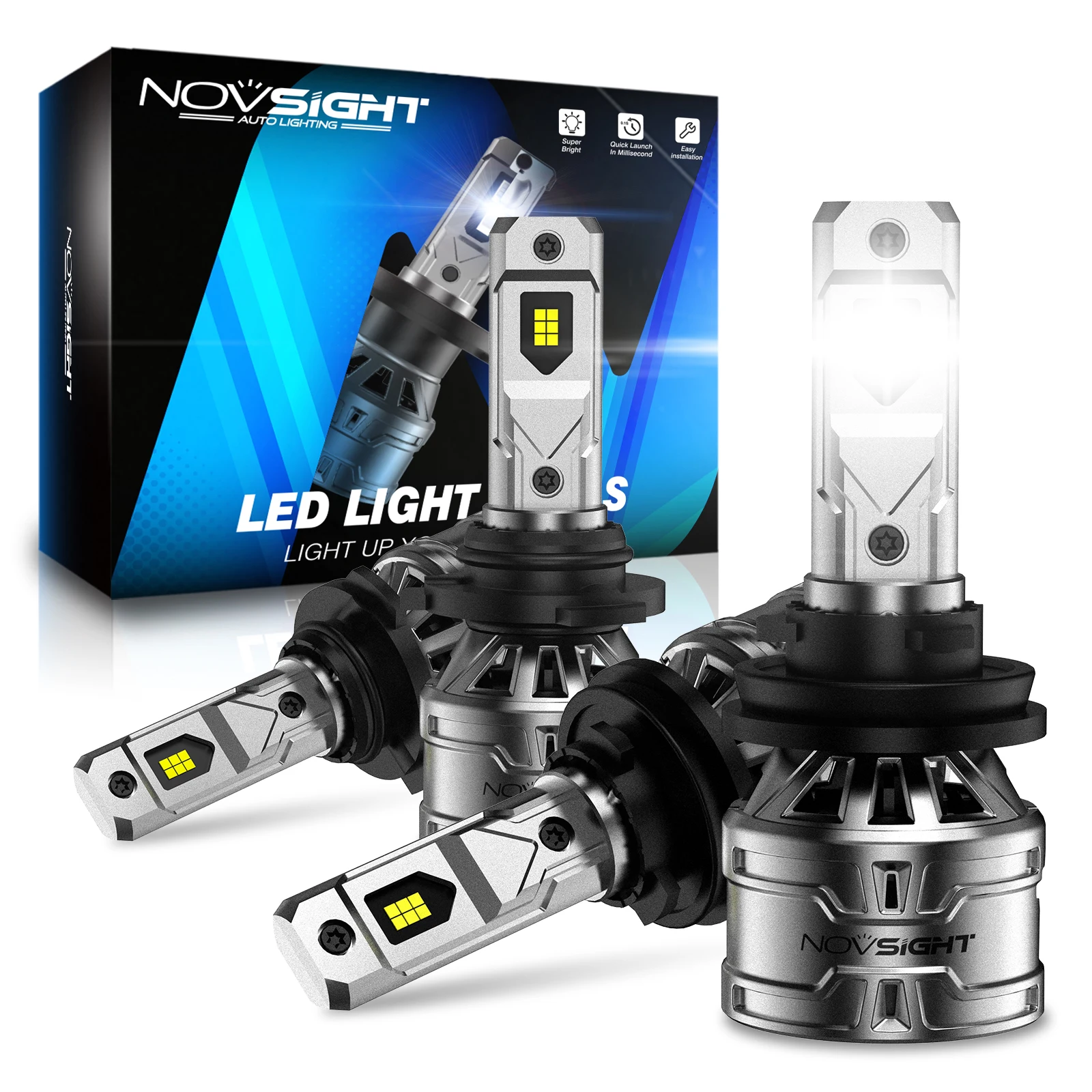 NOVSIGHT N61 Series Led Car Lamps H11 H8 H9 9005 HB/3 Auto Headlight Bulbs 60W 13000LM 6500K Plug and Play LED Headlight 2 Pairs Auto Led Light