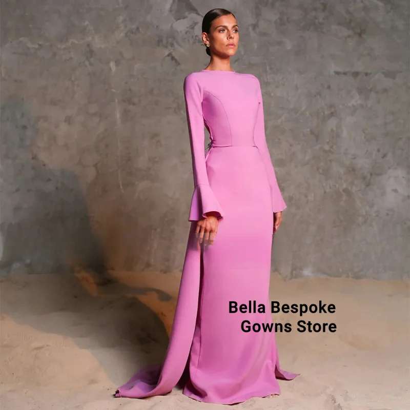 

Elegant Evening Dress Long Sleeves O Neck Mermaid Lilac Formal Party Gowns for Women Open Back Crystal Wedding Guest Dresses