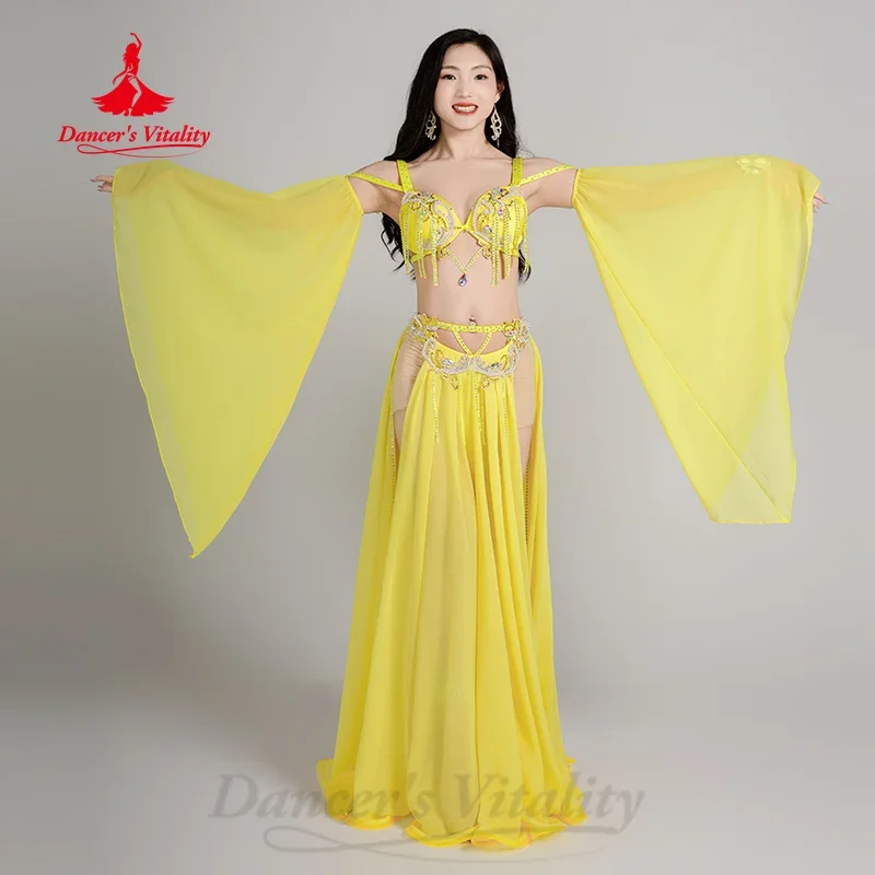 BellyDance Competition Wear Customized Exquisite Pearl Rhinestone Chiffon Set Adult and Kid Oriental Dance Performance Costume