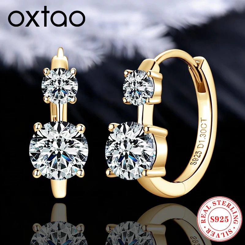 

OXTAO Real 925 Sliver Earring 6.5mm&4mm Certified Moissanite Diamond Hoop Earring for Women Engagement Wedding Party Jewelry