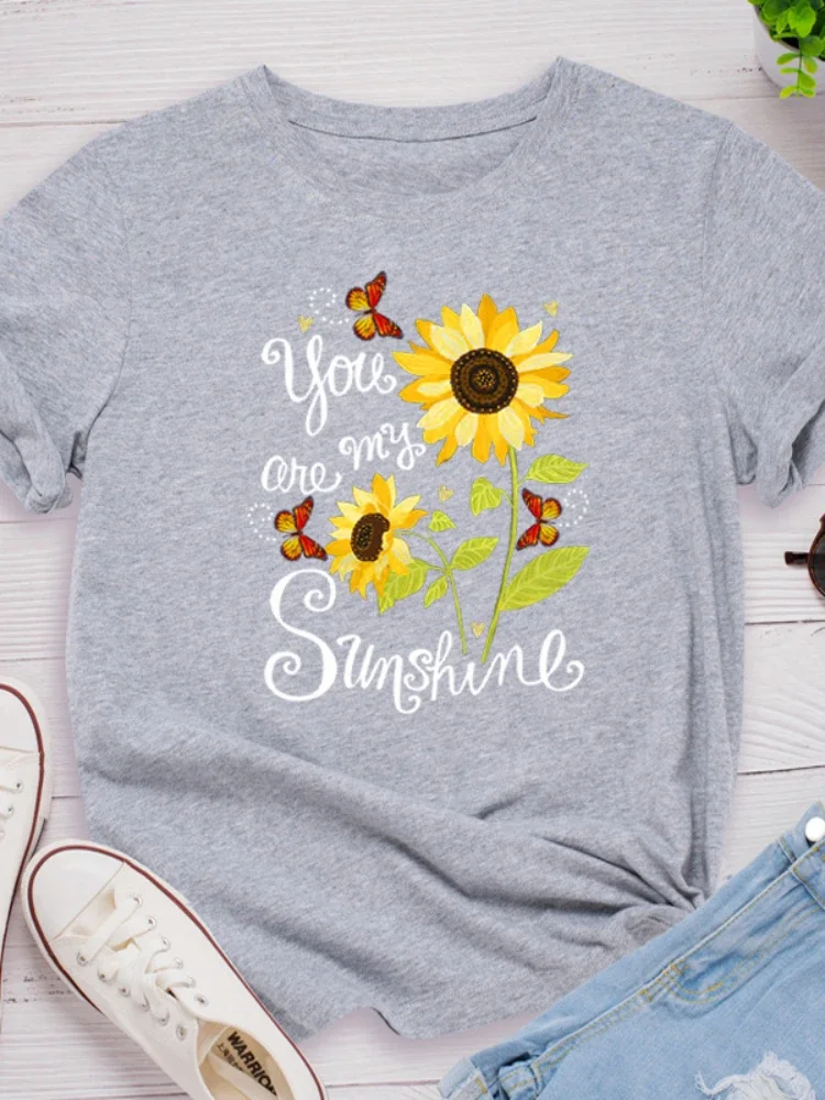 Plus Size Women T Shirt O Neck Loose Women Tshirt Ladies Tee Shirt You Are My Sunshine Sunflower Print Tops Camisetas Mujer