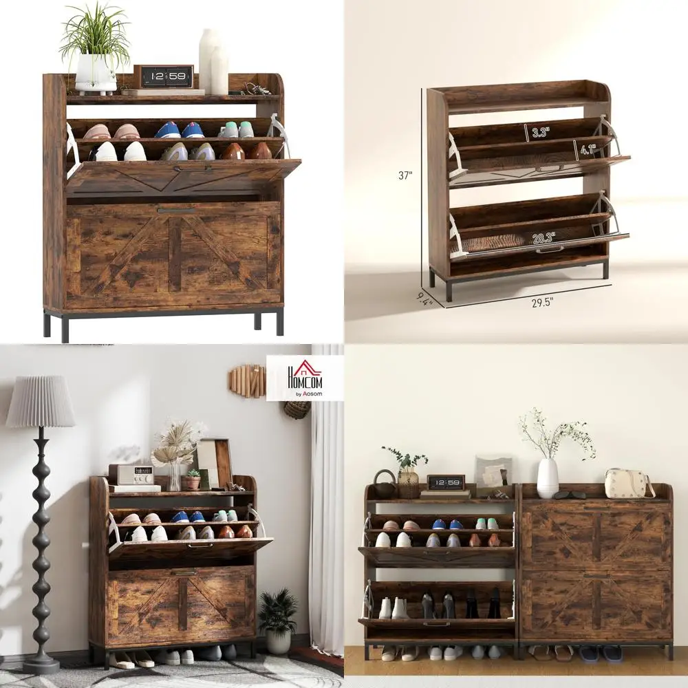 

Freestanding Narrow Shoe Cabinet with Flip Drawers and Legs, Farmhouse Style Slim Shoe Rack Organizer for Storage