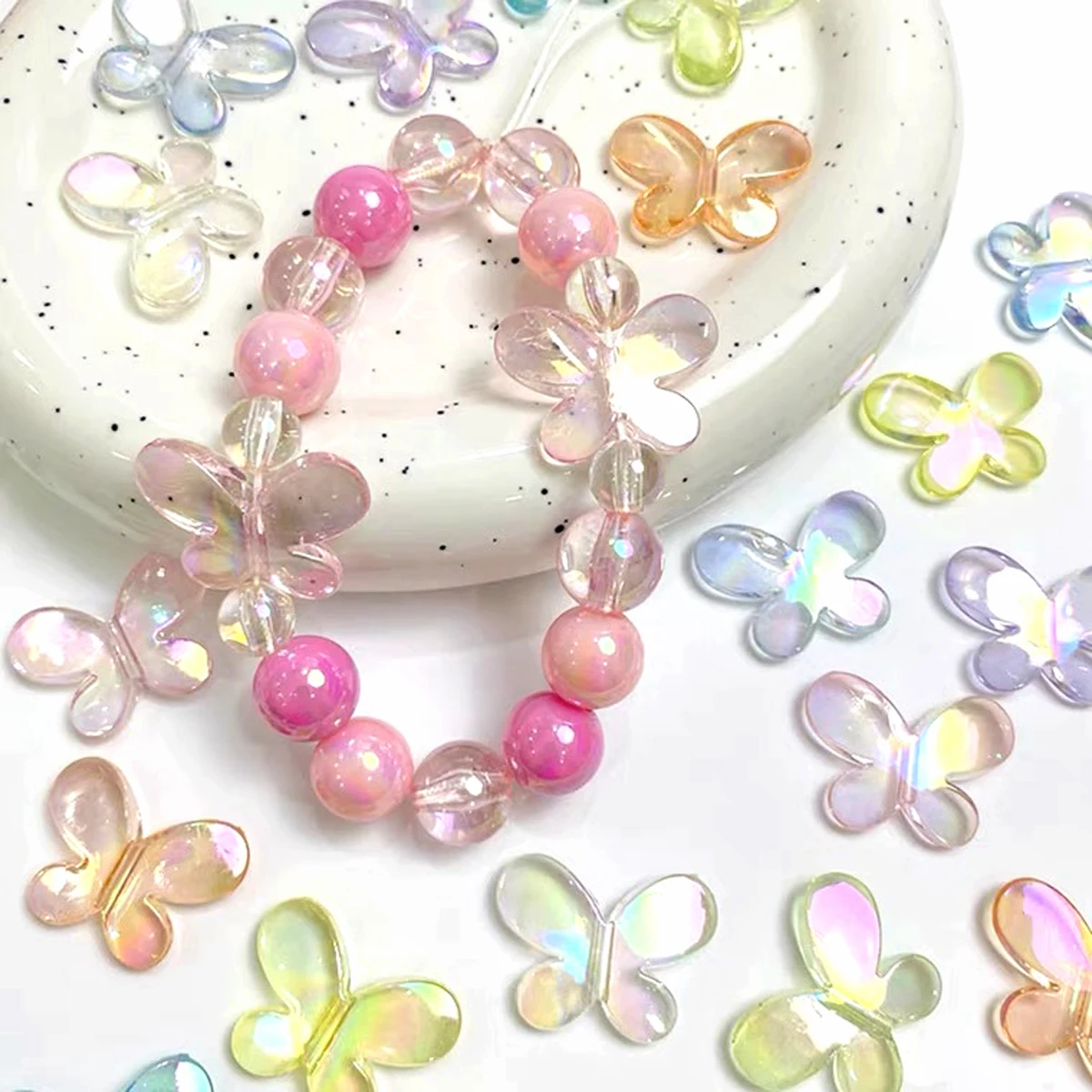 10pcs Acrylic colored vertical hole butterfly beads are used for making mobile phone chain keychain necklaces