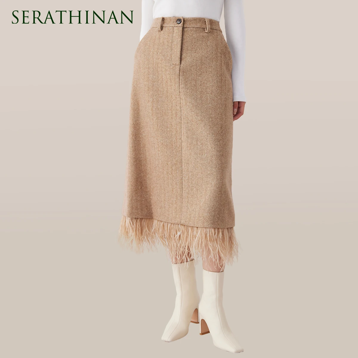

K2622W High quality luxury brand women's clothing 50% wool skirt