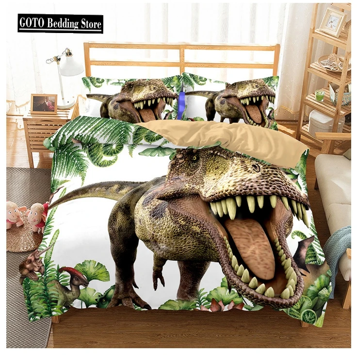 

3D Print Jurassic Period Quilt Cover Set,Cartoon Forest Animal Comforter cover pillowcase,Soft Microfiber Bedding Sets,Kids Teen