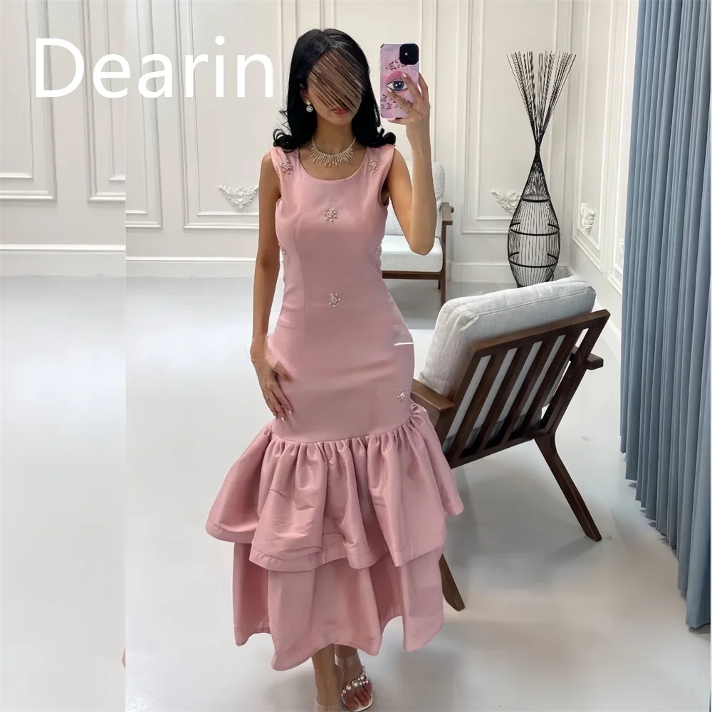 Customized Evening Gown Dearin Scoop Neckline Mermaid Ankle Length Skirts Layered Draped Bespoke Occasion Dresses Prom Saudi Ara