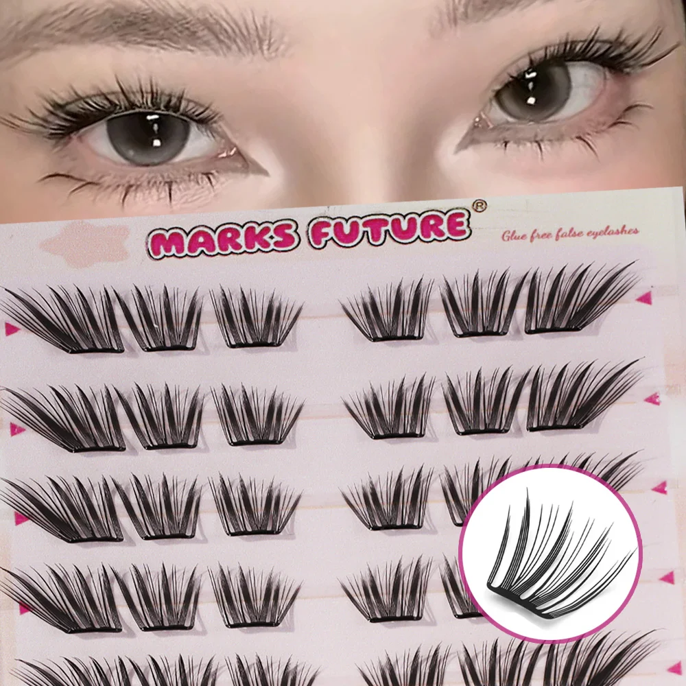 Glue-free false eyelashes, 36 individual clusters, no need to remove, natural and realistic C-curl, Korean girl group style, suitable for daily use, segmented with built-in adhesive strips, extended cluster design, suitable for beginners, realistic false eyelashes
