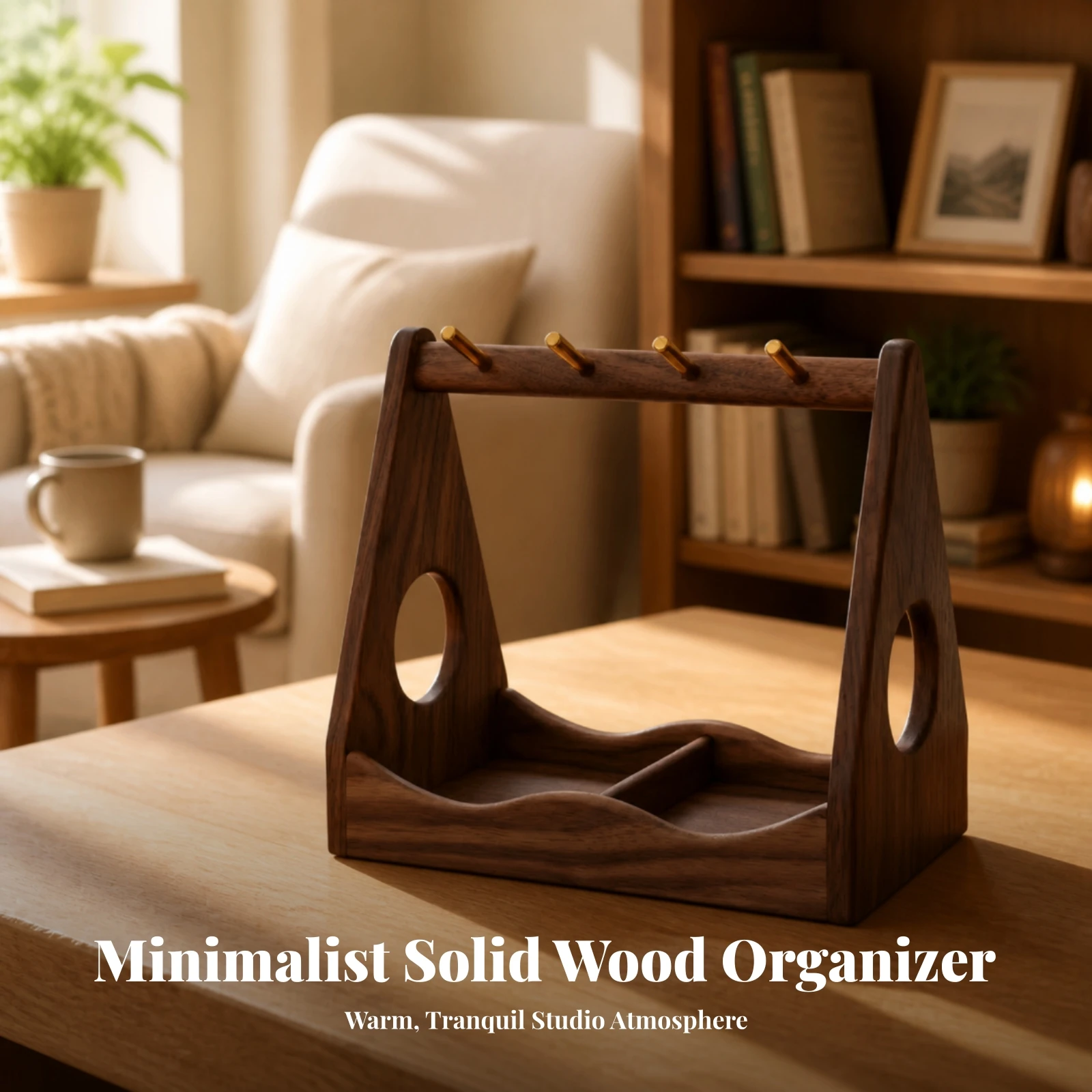 Wooden Key and Jewelry Holder Open-Frame Key Holder with Tray Vanity Organizer with Tray Multifunctional for Entryway, Dresser