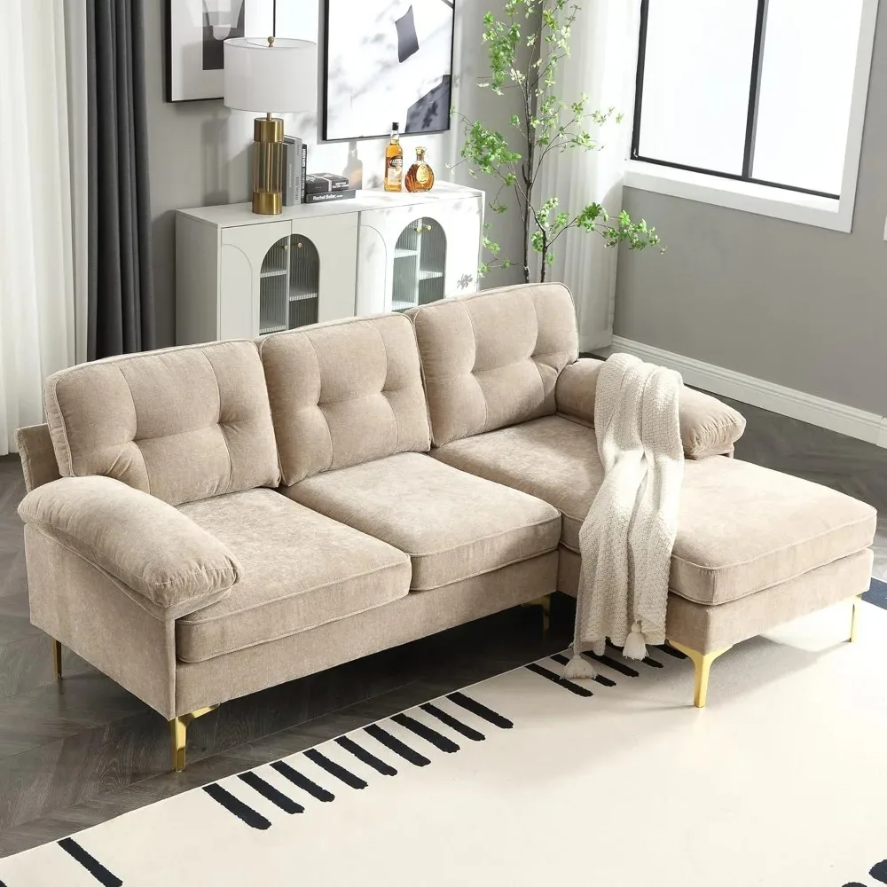 

83" Living Room Sofas with Chaise, Upholstered 3 Seater Couch for Apartment, Office, Small Place, Convertible L-Shaped Sofa