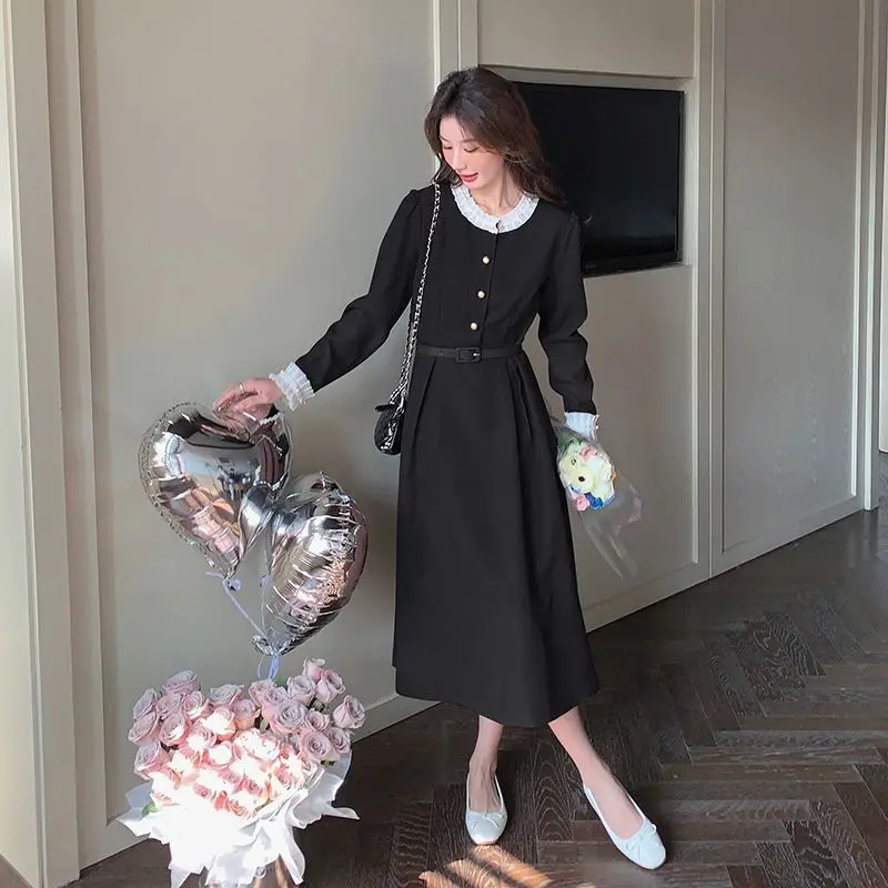 European and American Autumn Winter Solid Color Casual Dress Women Verssatile Bodycon Waist Cinching Single Breasted Skirt C322