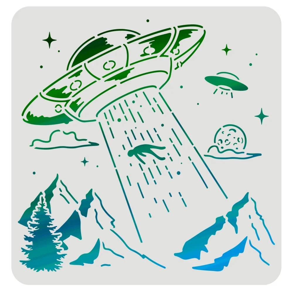 UFO Spaceships Drawing Painting Stencils Templates Plastic Aliens Stencils Decoration Square Planets Stencils for Painting