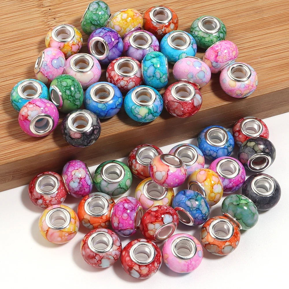 20 Stück 14mm Acrylperlen mit Tintenwaschmuster, runde Perlen mit großem Loch, lose Abstandsperlen für die Schmuckherstellung, DIY Armband, Halskette, Zubehör – Detail 7