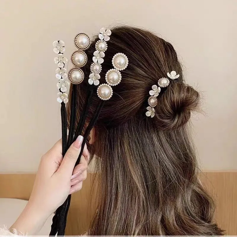 Koreanischer Stil Perlen-Haarschmuck für Mädchen, flauschige Haarballen, geflochtene Haarspangen, Haarschleifen – Wiederholungskartenangebot – Detail 6