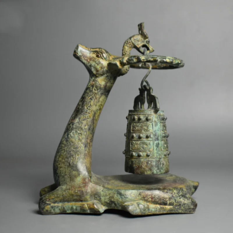 Vintage Bronze Deer Bell Chime - Traditional Asian Musical Instrument, Exquisite Traditional Metalwork,Home Desktop Decor