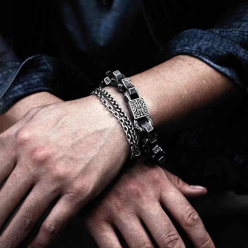 Exquisite Sea Wave Rattan Grass Pattern Silver Bracelet Jewelry Retro Clouds Vine Chain Party Friendship Niche Men Gift