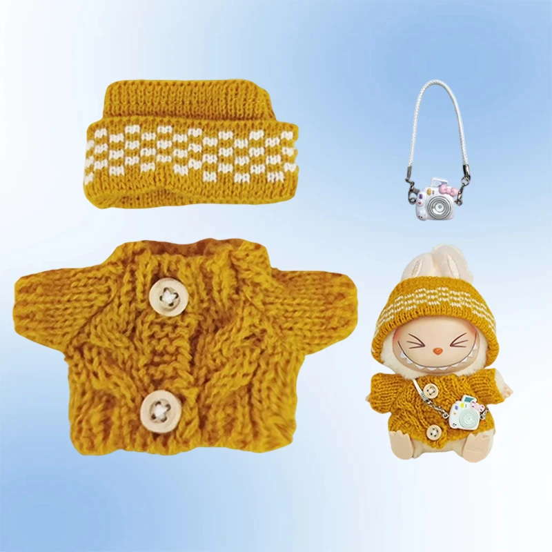 Ubranka dla lalek Labubu I II, 17 cm, urocze ubranka, 5 kolorów, zestaw swetra z siateczki i czapki, akcesoria, ubranka pluszowe dla lalek.