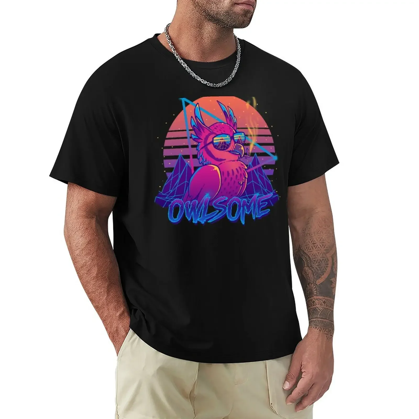 

Owlsome - Owl Awesome Bird Retrowave 80s T-Shirt korean fashion quick drying Short sleeve tee sweat shirts, men