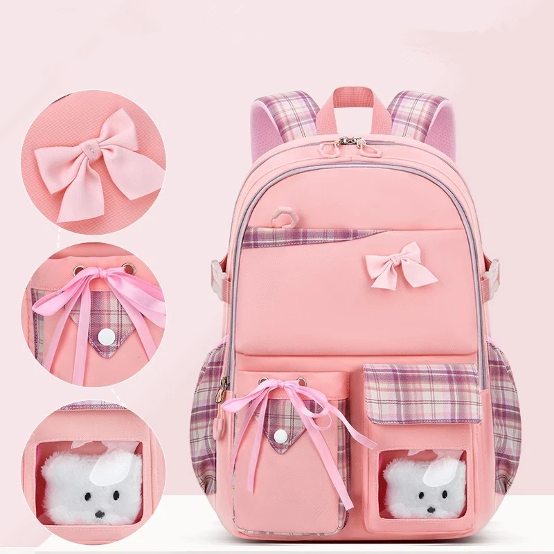 2023 bowknot schoolbag para meninas adolescentes grande capacidade ortopédico à prova dorthopágua mochila moda dos desenhos animados sacos de escola 2 tamanho satchel