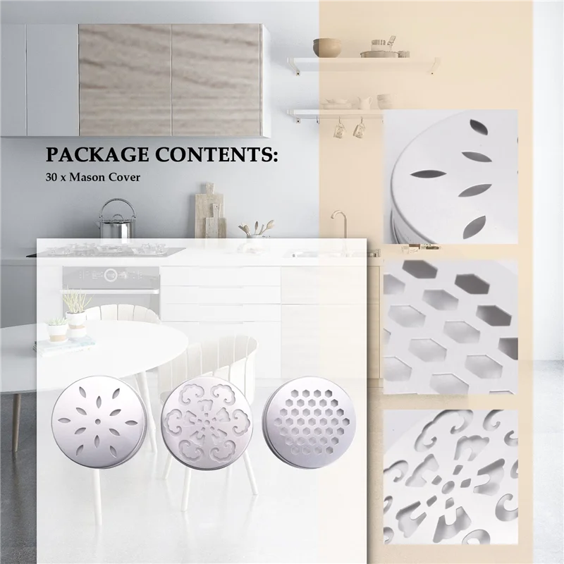 

A74U 30Pcs Jar Lids Cover 3 Style Hollow Candle Topper Shade Jar Lid For,Candle, Ball,Regular Mouth Jar,Etc