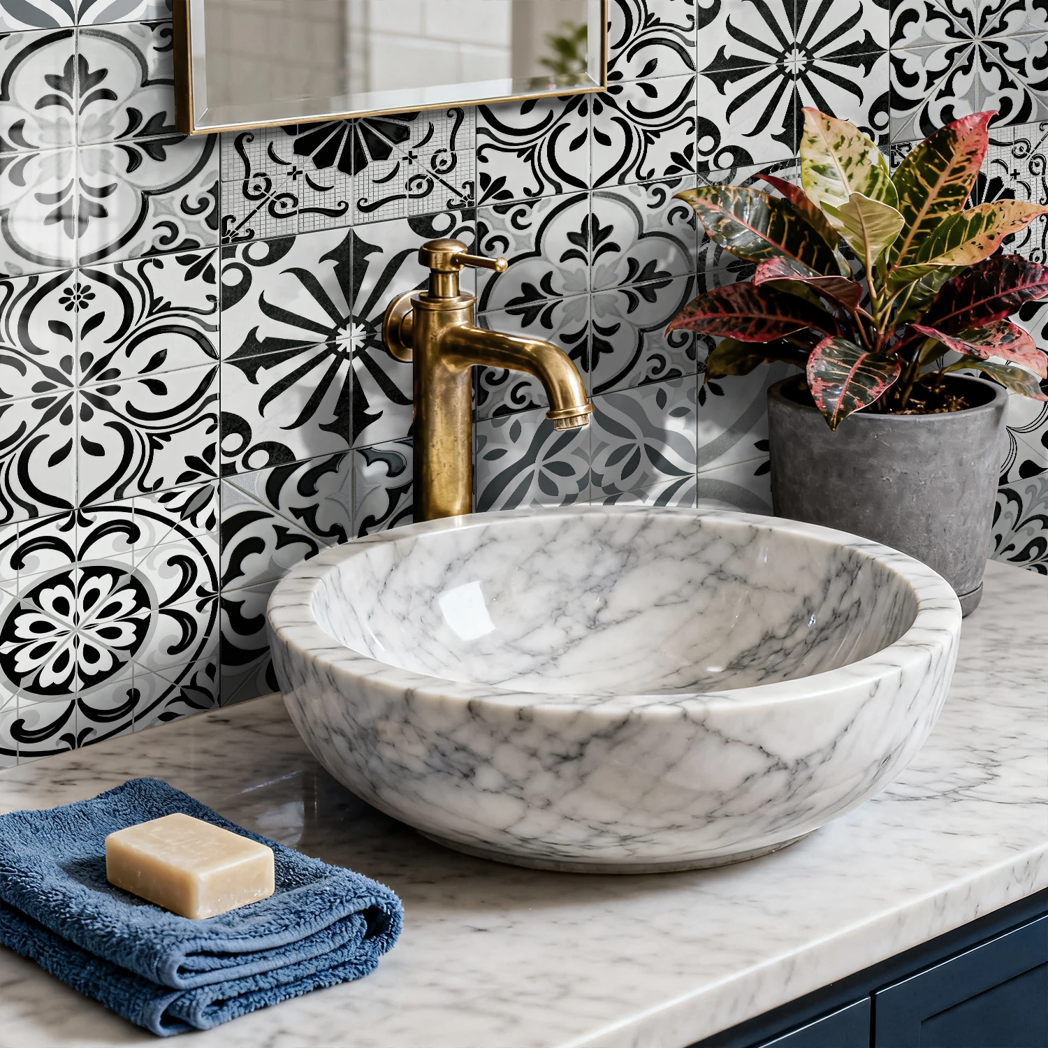 24pcs Morandi green floral tile self-adhesive paper, suitable for kitchens and bathrooms, removable waterproof wall stickers,