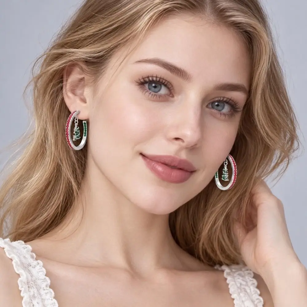 Luxury Style Christmas C Earrings Gorgeous Appearance Durable Alloy Xmas Tree Studs Shiny Crystals Hypoallergenic