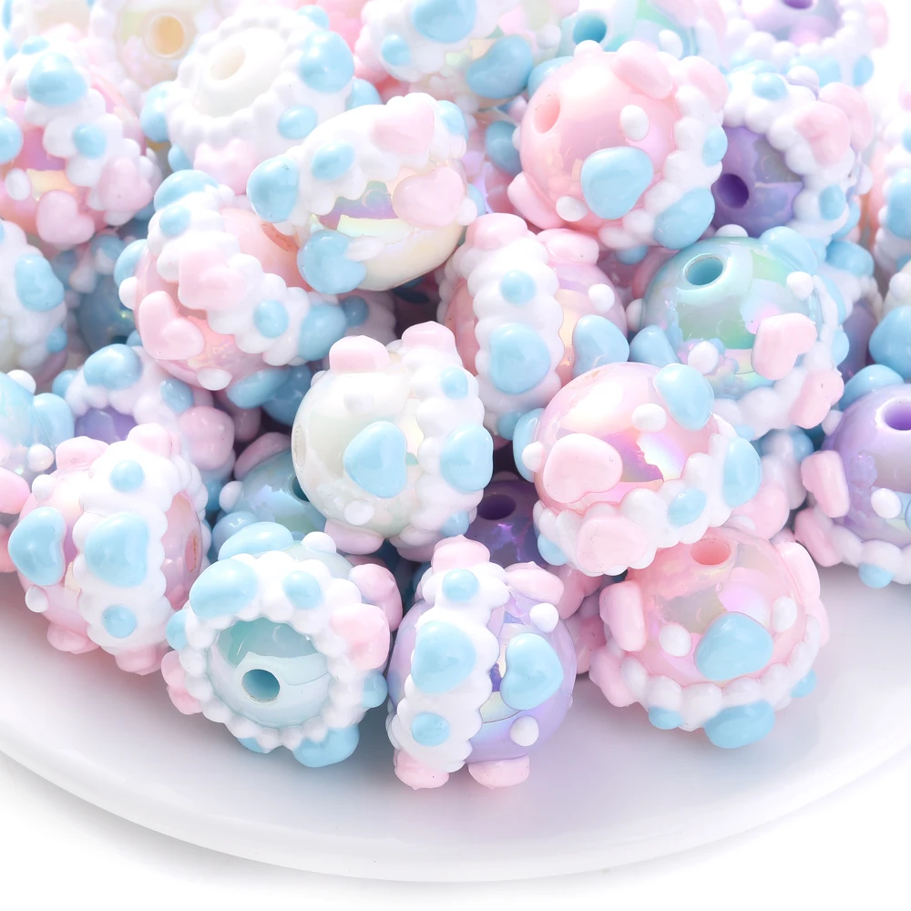 

20Pcs Colored Resin Beads Hand-drawn Round Loose Bead For Handmade DIY Baby Pacifier Chain Jewelry Accessories Making