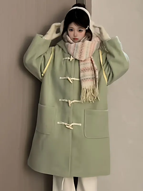 

Korean Sle Thiened Woolen Coat Women's Winter Small Size Buttoned Cotton Lined Jaet Warm Sli Commute Long Sve