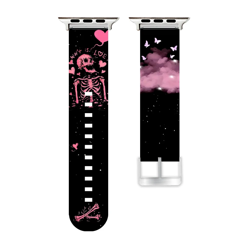 

Halloween skull butterfl Printed Strap for Apple Watch 10 9 8 Band Replaceable Bracelet for iWatch 46mm 42mm 41mm 40mm Watchband
