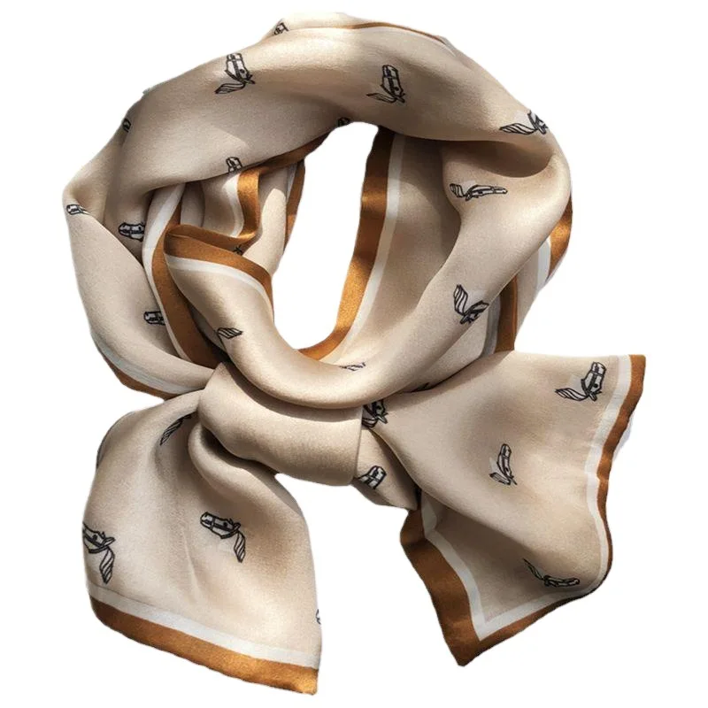 100% Mulberry Silk Scarf Double Layer Horse Print Narrow Scarf for Women Fashion Comfortable Soft
